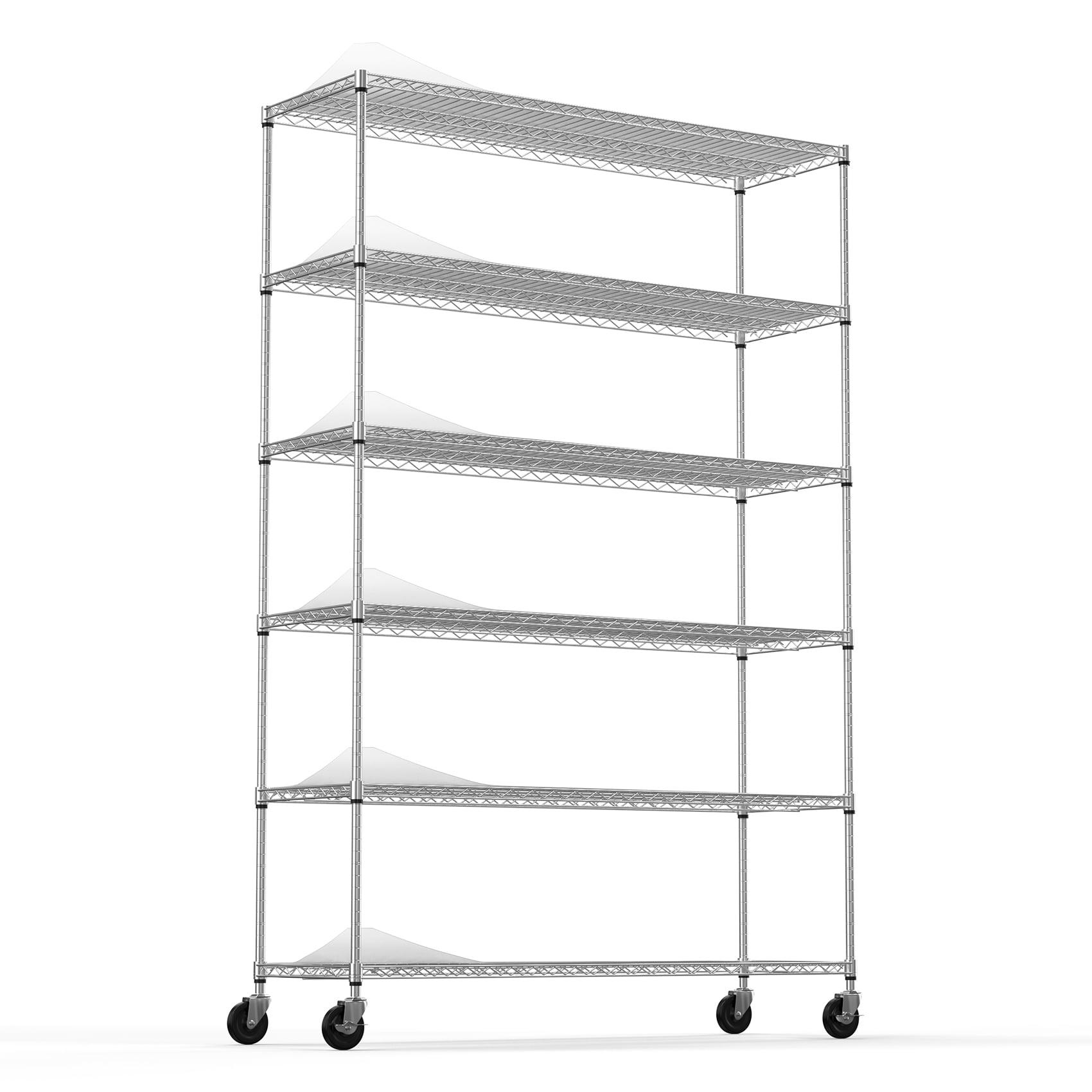 6 Tier Storage Shelves 18" Dx48 Wx82 H Wire Shelving Unit Metal Shelves Heavy Duty Layer Rack Storage Rack Adjustable Utility 2100 LBS Capacity for Laundry Kitchen Garage Pantry Black