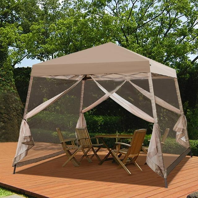 COOS BAY 10 Ft. W X 10 Ft. D Steel Pop Up Slant Leg Patio Gazebo With Netting