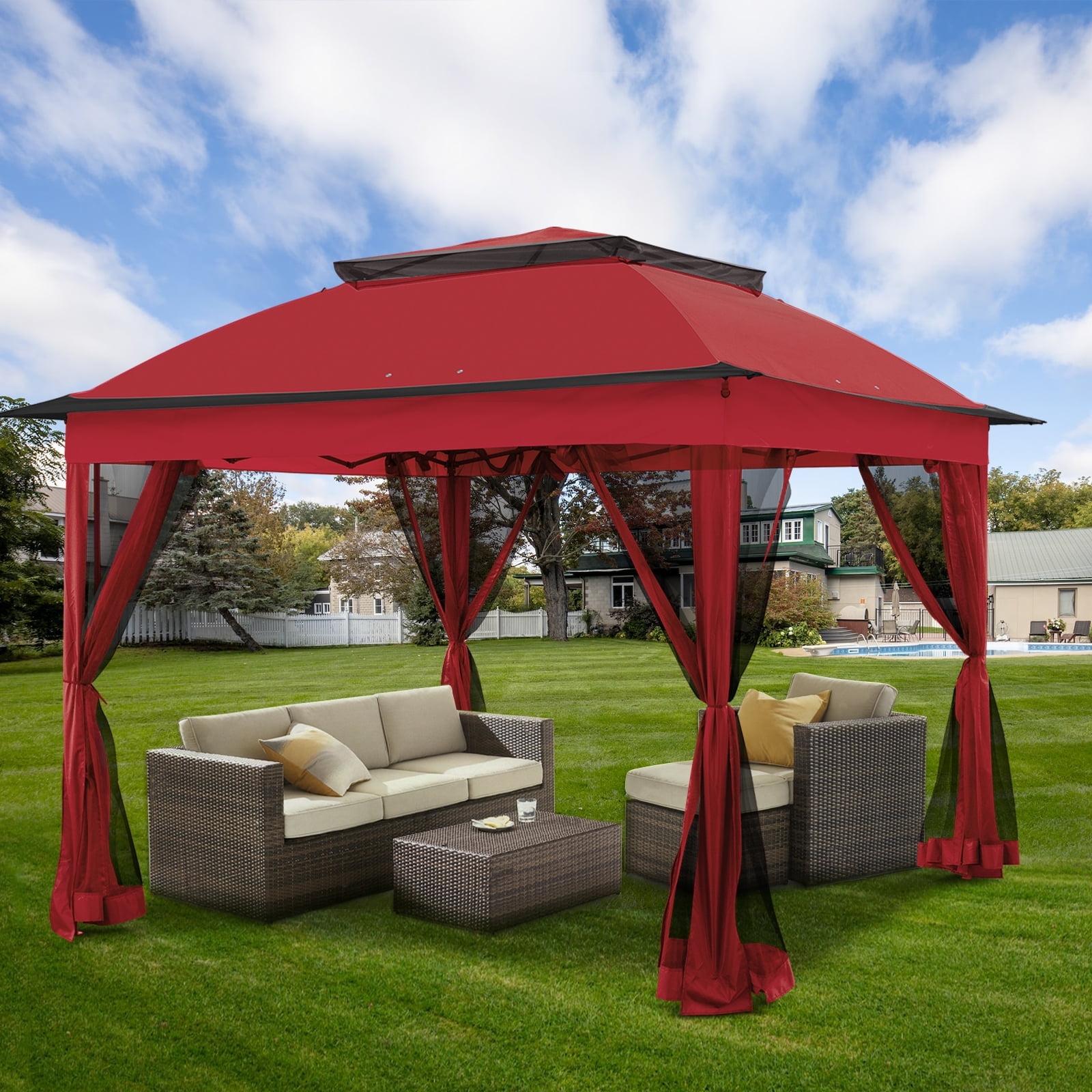 Red Steel 11x11 Patio Gazebo with Mosquito Netting