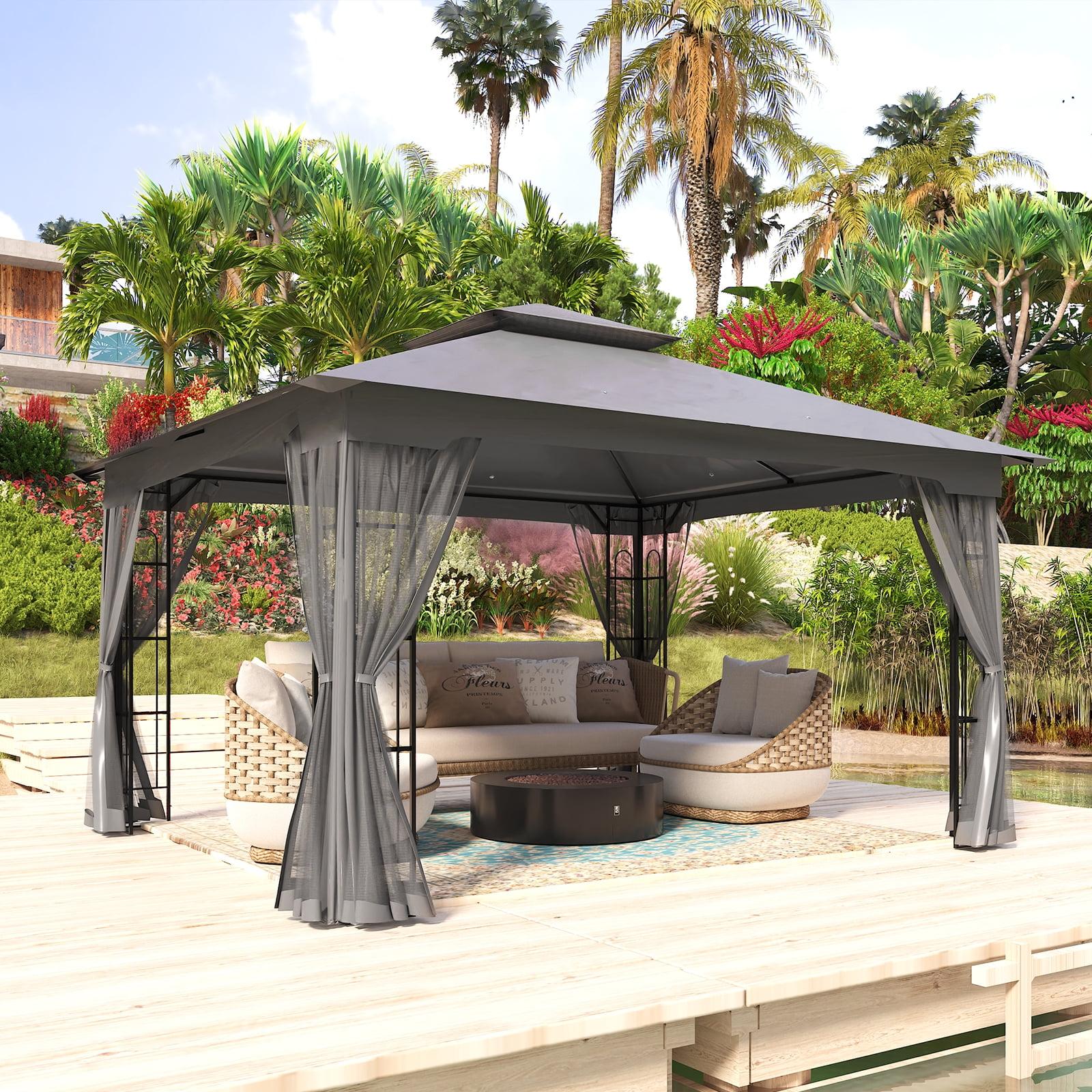 Gray 13x11 Metal Patio Gazebo with Mosquito Netting