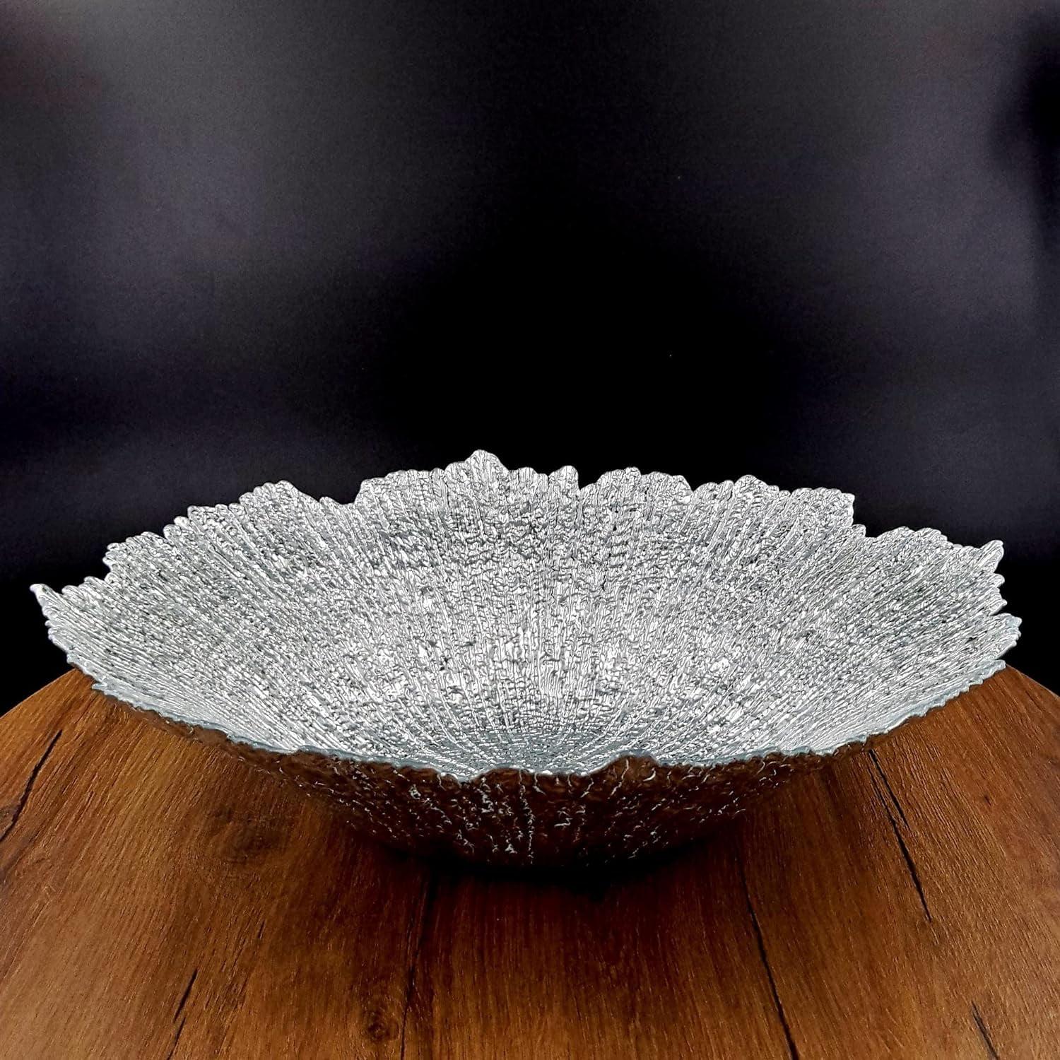 Coral Opulence 16" Silver Lacquered Glass Centerpiece Bowl