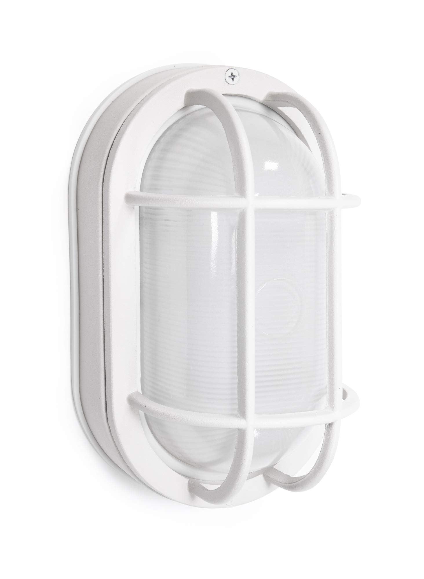 White 8.5" Oval LED Nautical Bulkhead Light with Frosted Glass