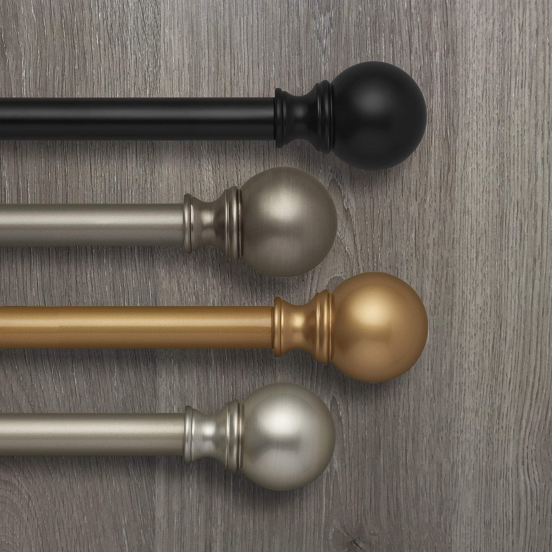 Cordelia 1" Window Drapery Single Curtain Rod with Globe Ball Finial - 86"-120" - Antique Pewter - Elrene Home Fashions
