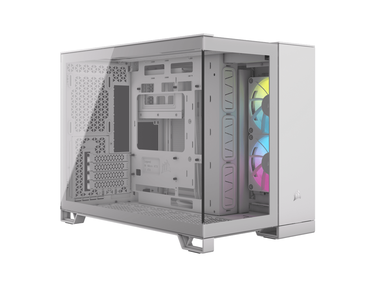 White Dual Chamber Micro ATX PC Case with Tempered Glass