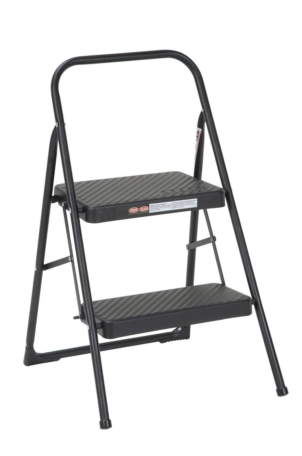 Black Foldable 2-Step Steel Household Step Stool