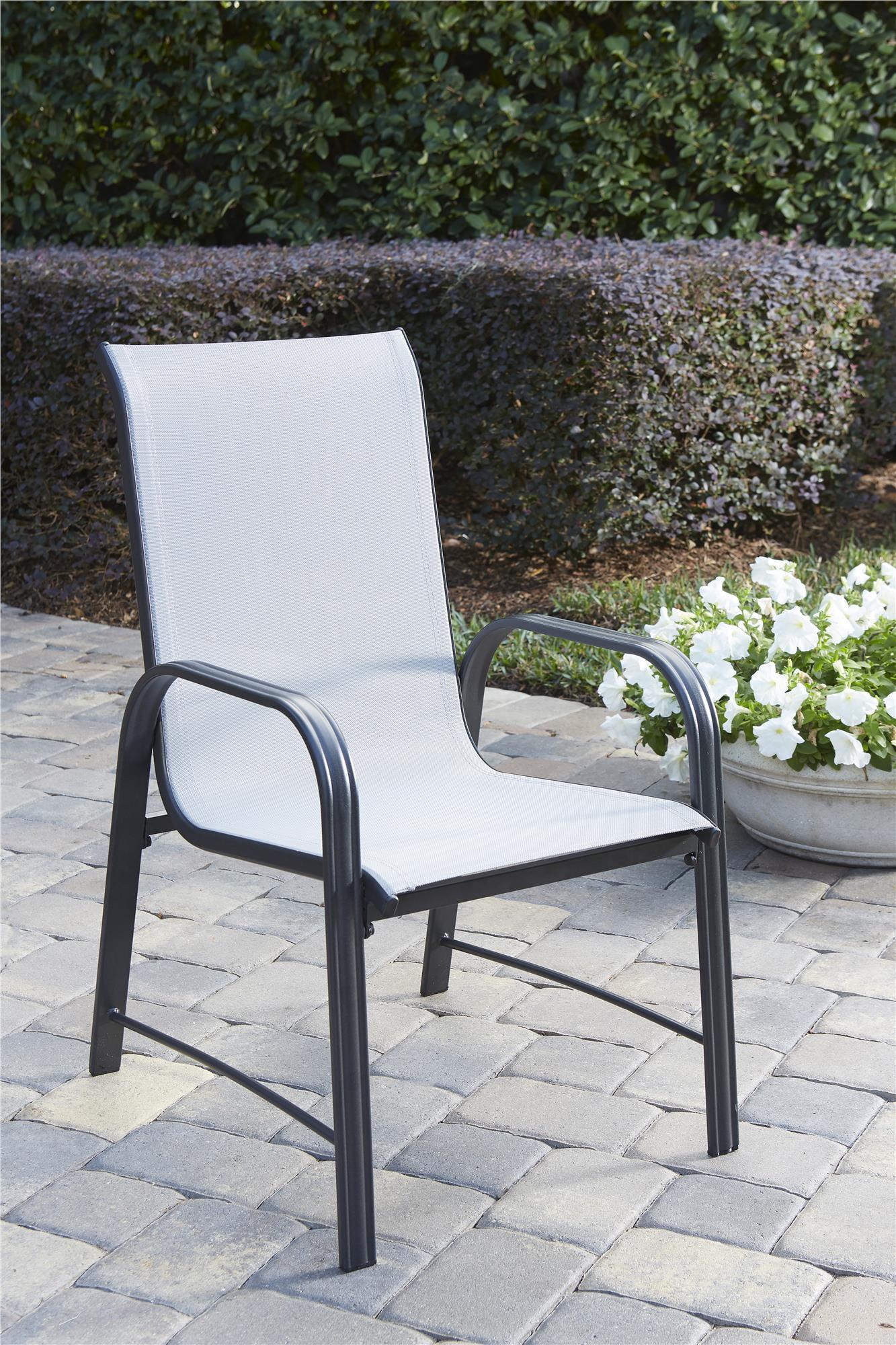 Paloma Light Gray Sling Patio Dining Chairs with Dark Steel Frame, Set of 6