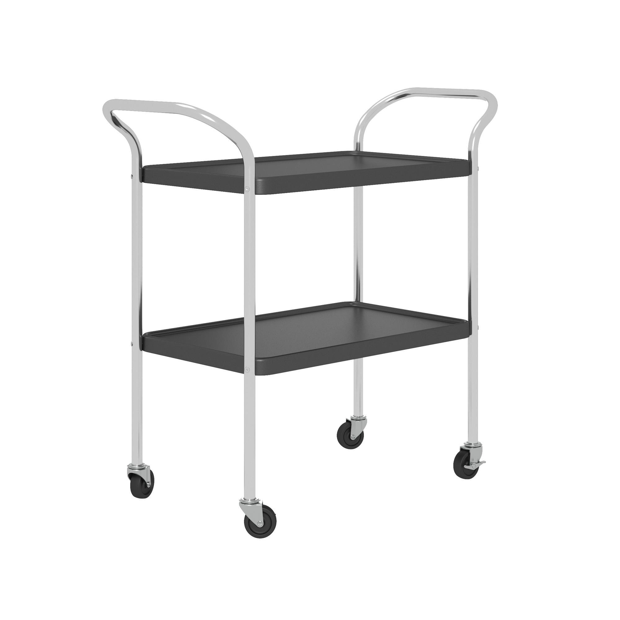 Black and Silver 2-Tier Retro Serving Cart with Storage