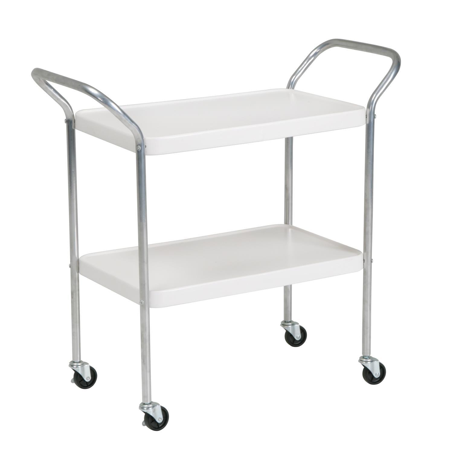 Retro High Gloss White & Silver 2-Tier Mobile Serving Cart