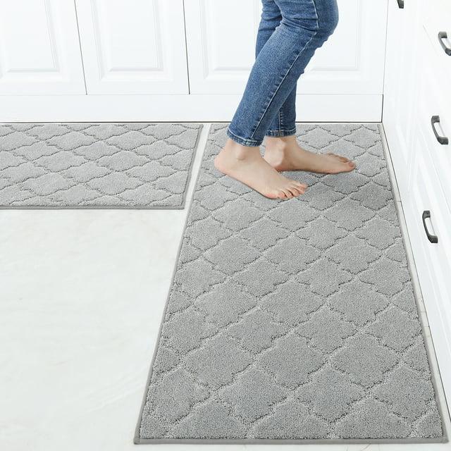 FloorHug Kitchen Rugs and Mats 2 PCS, 20"x30"+20"x48", Absorbent and Stain-Resistant Kitchen Mats Non-Slip, Kitchen Runners Machine Washable, Rugs for Kitchen, Laundry Room, Entrance, Grey