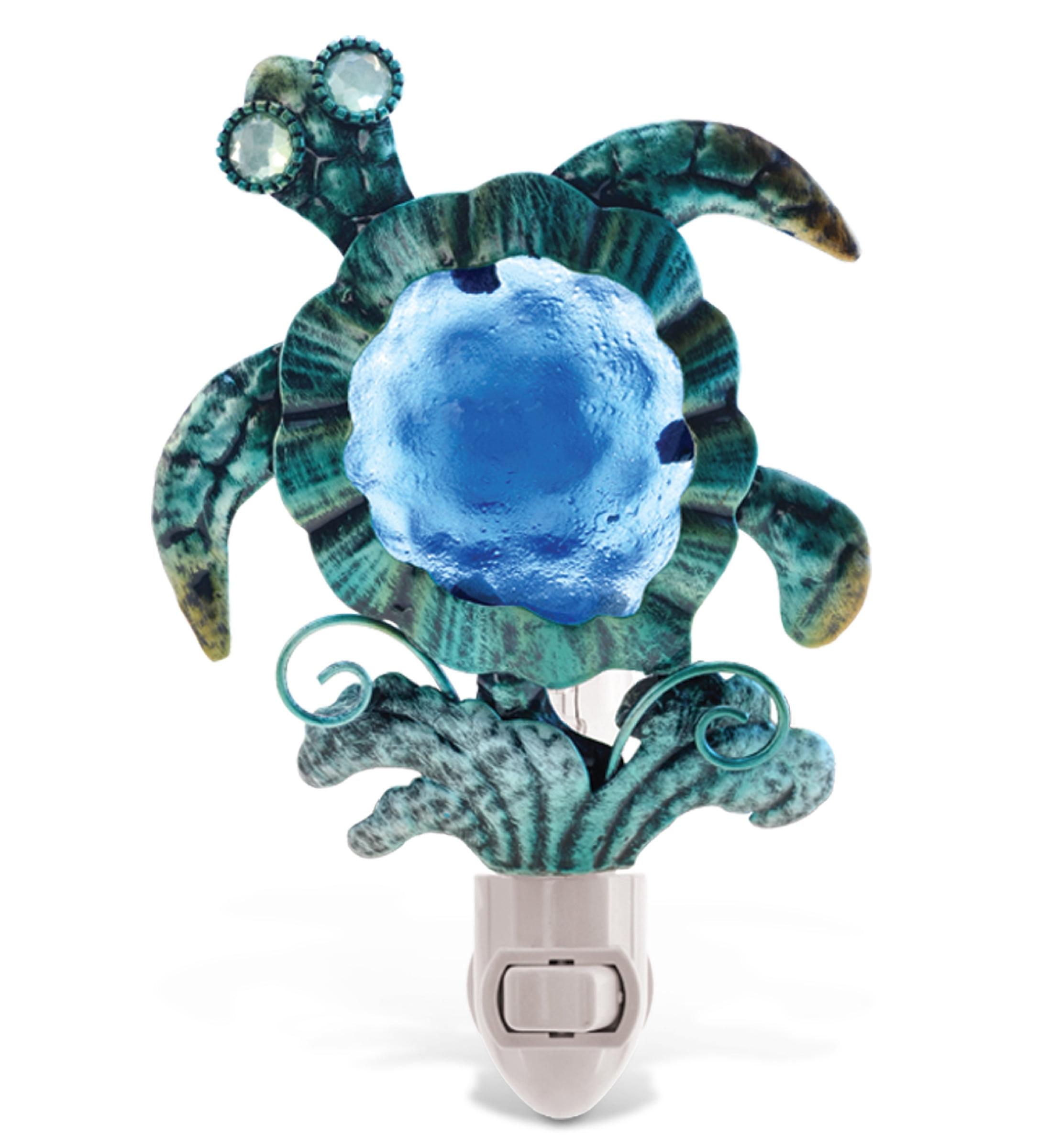 COTA Global Sea Turtle Night Light - Home Décor Wall Plug in Night Light with Switch, Unique Decorative Hand Made Metal & Glass Nightlight for Bathroom, Nursery, Hallway, Kitchen, Bedroom - 6.5 Inch