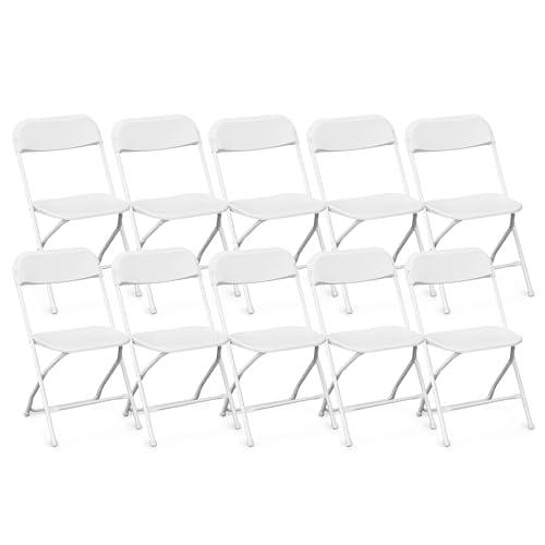 COVERONICS 10 Pack Plastic Folding Chair, Portable Steel Frame Party Chairs Seating, Indoor/Outdoor Stackable Commercial Chair for Home, Office, Weddings & Events, 550lbs Weight Capacity, White