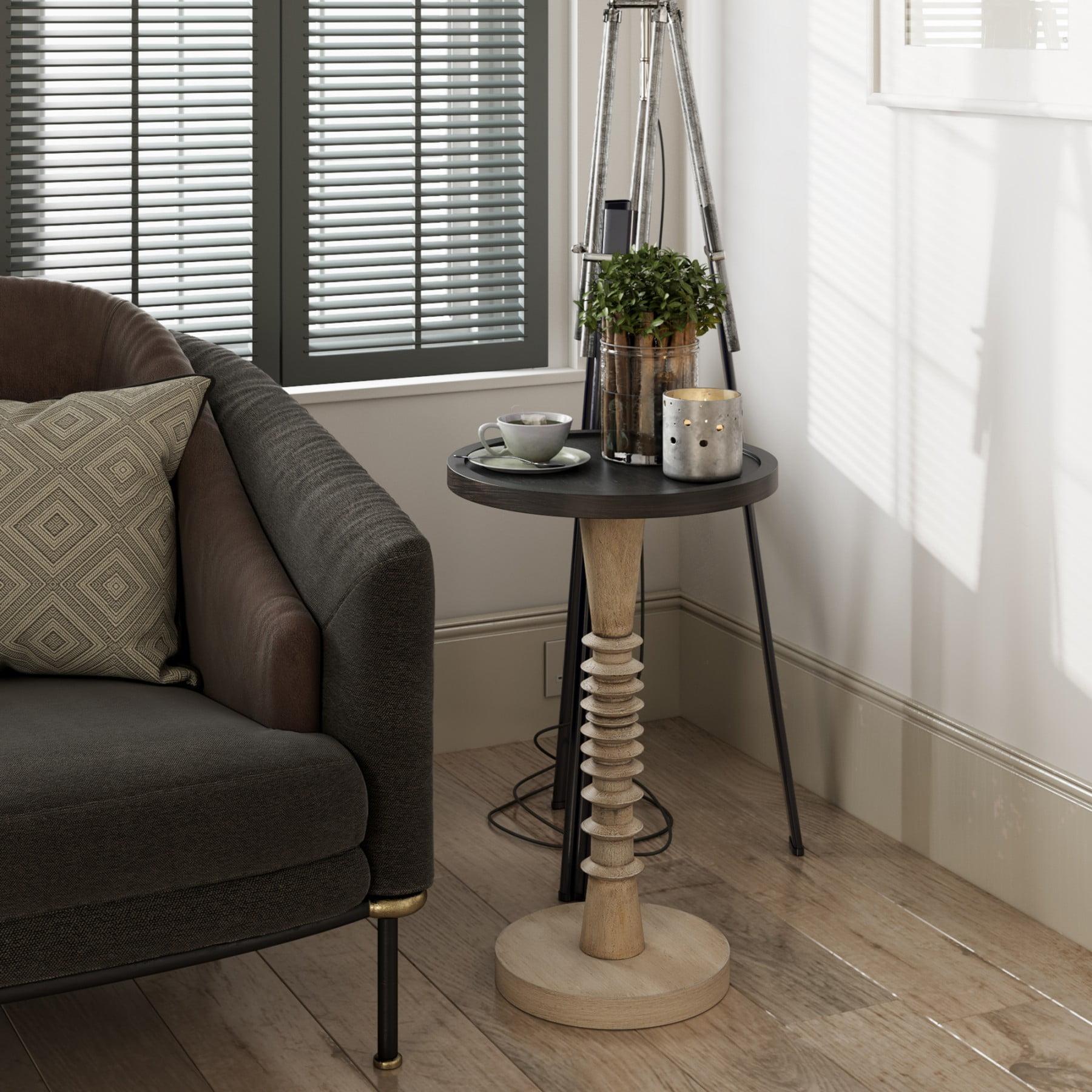 Black and White Round Wood Pedestal End Table