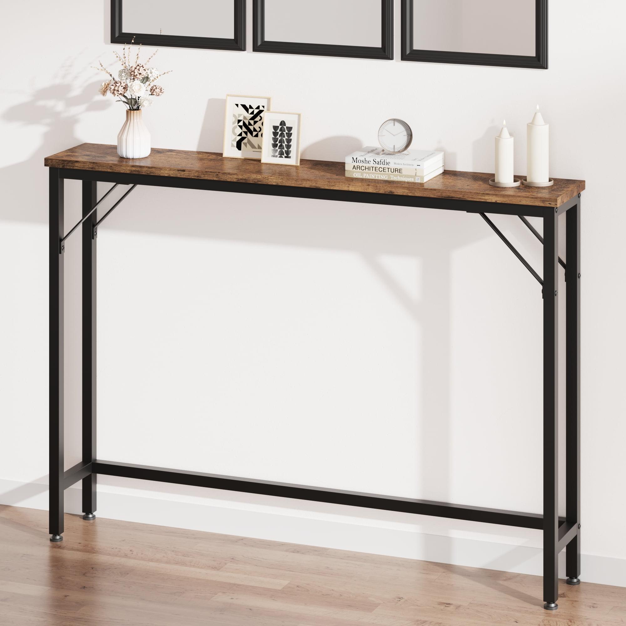 Brown Wood and Metal Narrow Entryway Console Table