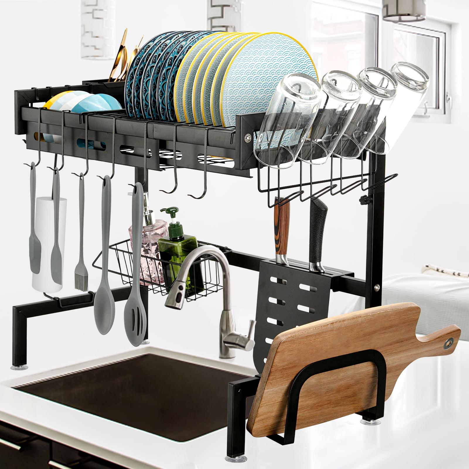 Adjustable Black Stainless Steel Over Sink Dish Drying Rack