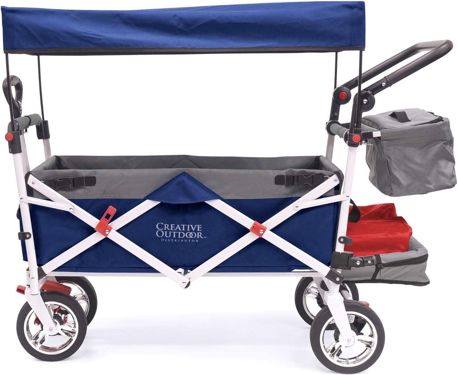 CREATIVE OUTDOOR Push-Pull Folding Wagon Stroller w/ Canopy, Navy Blue