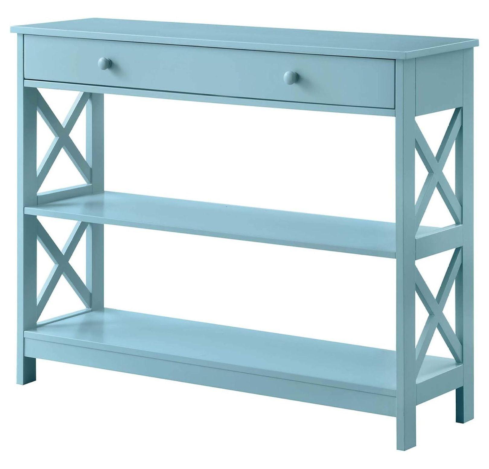 Convenience Concepts Oxford 1 Drawer Console Table with Shelves, Sea Foam Blue