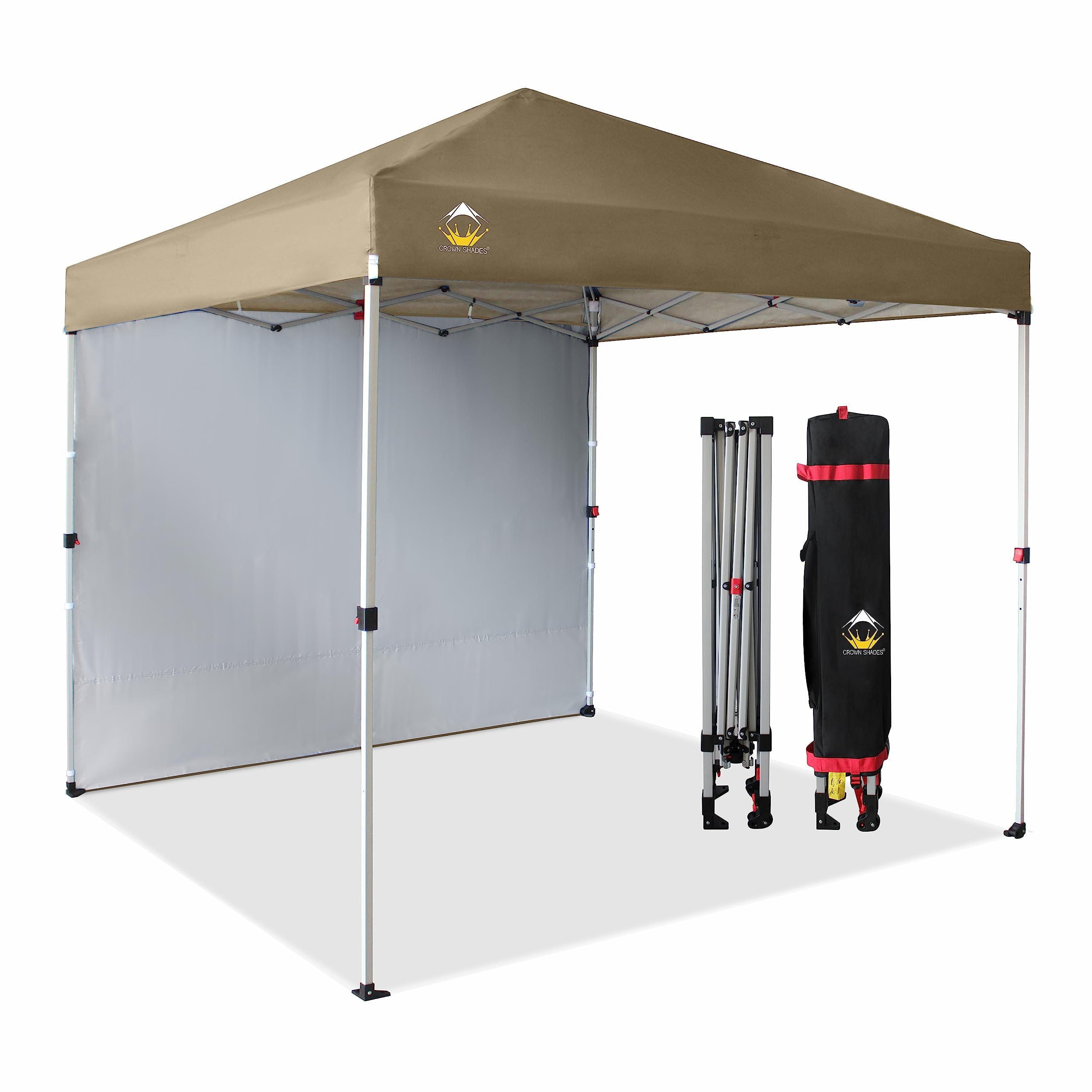 CROWN SHADES 8x8 Pop Up Canopy with 1 Side Wall - Beach Tent with One Push Setup - Outdoor Sun Shade for Events, Parties