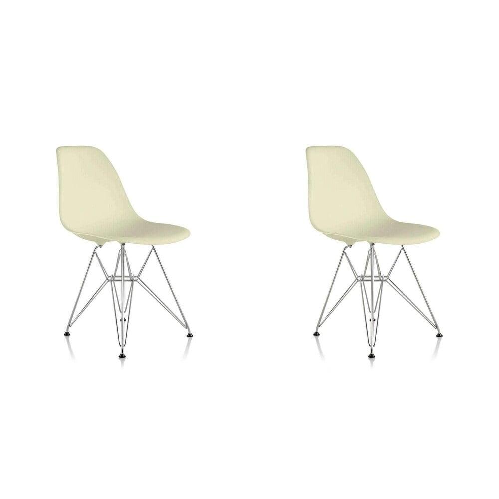 Cream Eiffel Style Dining Chairs with Chrome Base, Set of Two