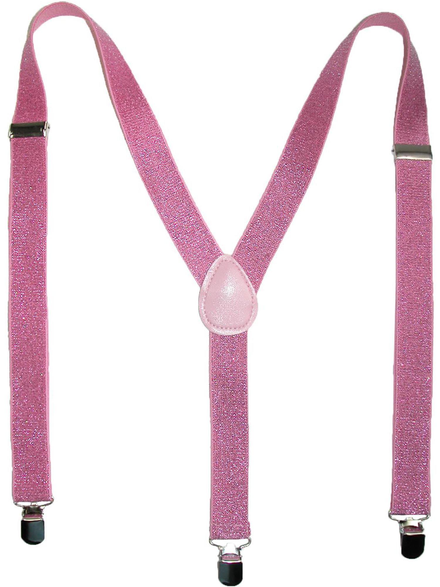 CTM Women's Elastic Glitter Clip-End Suspenders, Pink