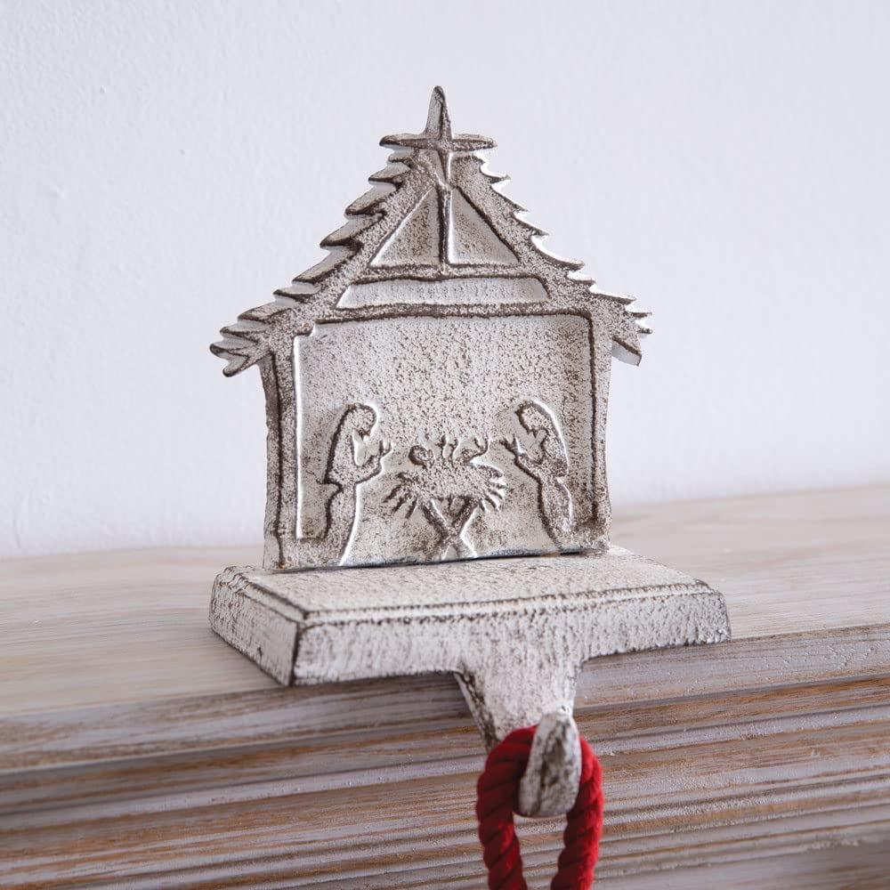 Whitewashed Cast Iron Nativity Scene Stocking Holder