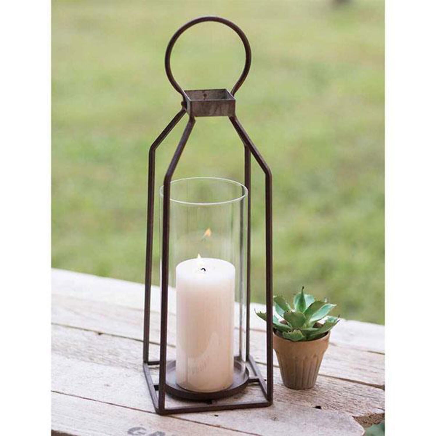 Large Black Metal and Glass Hanging Candle Lantern