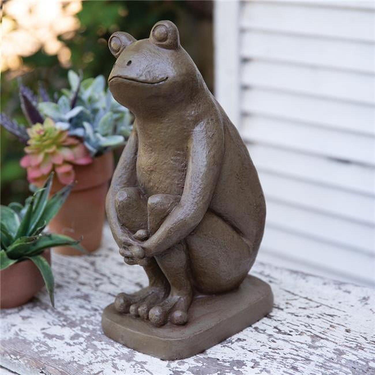 Cheerful Brown Resin Frog Garden Statue, 12 Inches