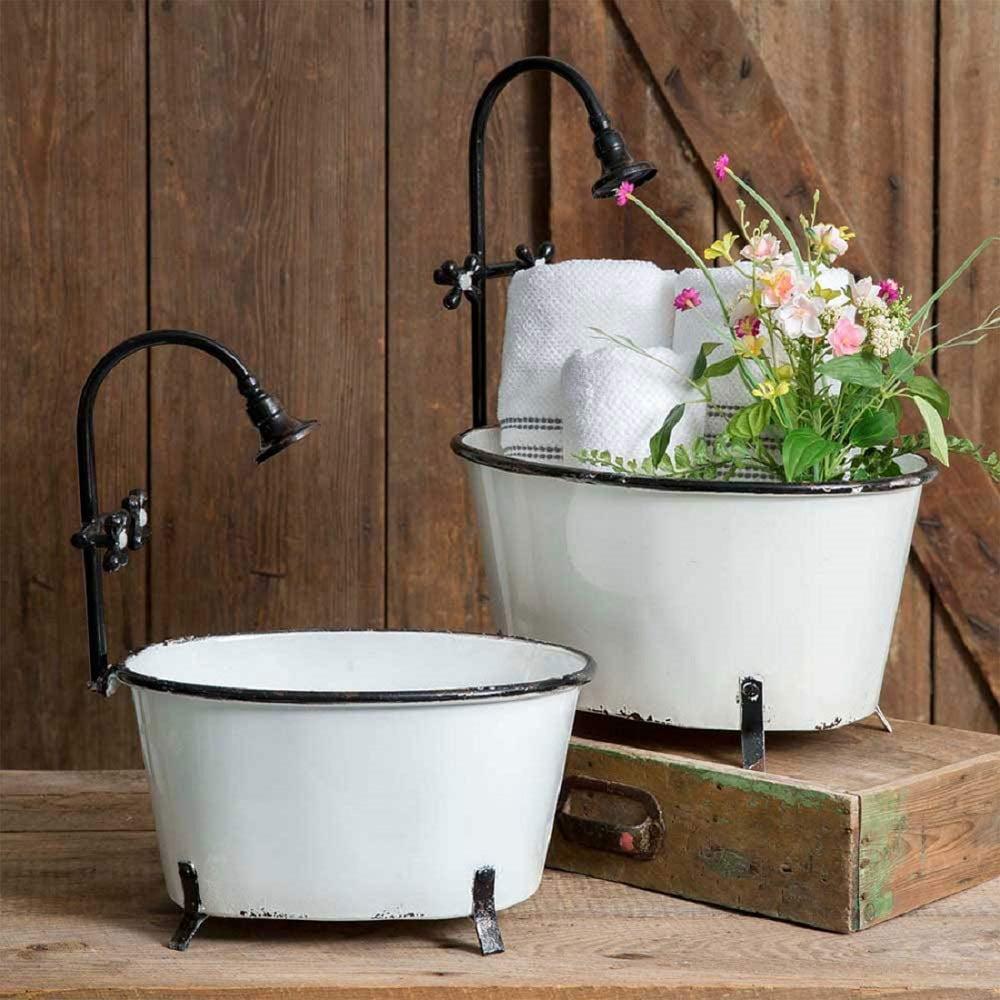 Vintage White Clawfoot Tub Planter Set of 2