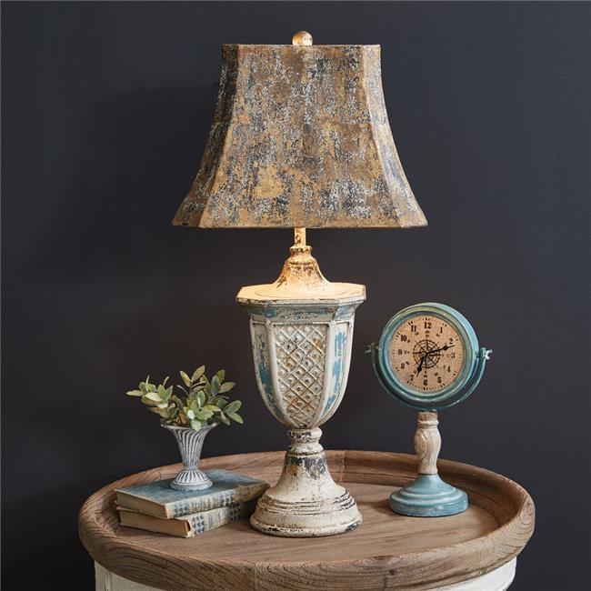 Distressed Blue and Beige Metal Table Lamp with Shade