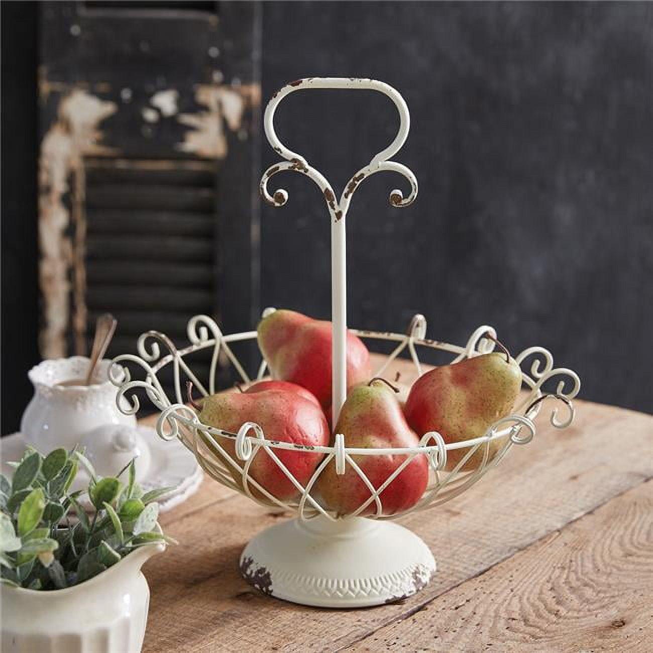 Evelyn Cream Metal Farmhouse Fruit Basket with Handle