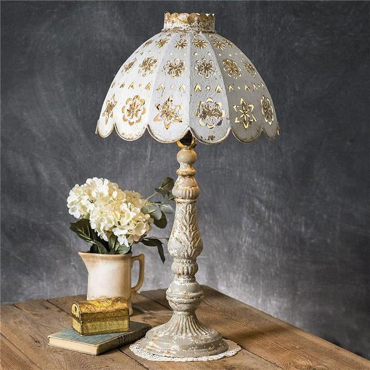 Rustic White and Gold Floral Table Lamp