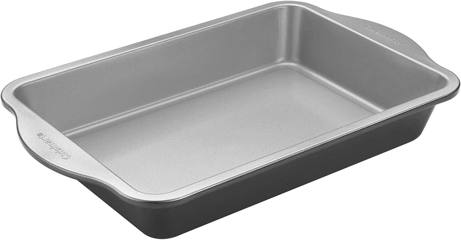 Silver Non-Stick Steel Rectangular Cake Pan with Easy-Grip Handles