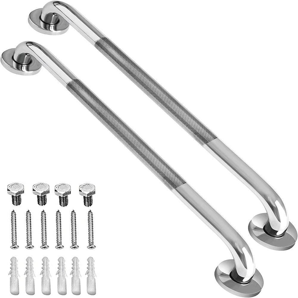 OUSITAID 2 Pack 12 Inch Anti Slip Shower Grab Bar Handle   Chrome Stainless Steel Bathroom Grab Bar  Knurled Bathroom Balance Bar Safety Hand Rail Support Handicap Elderly Injury Senior A