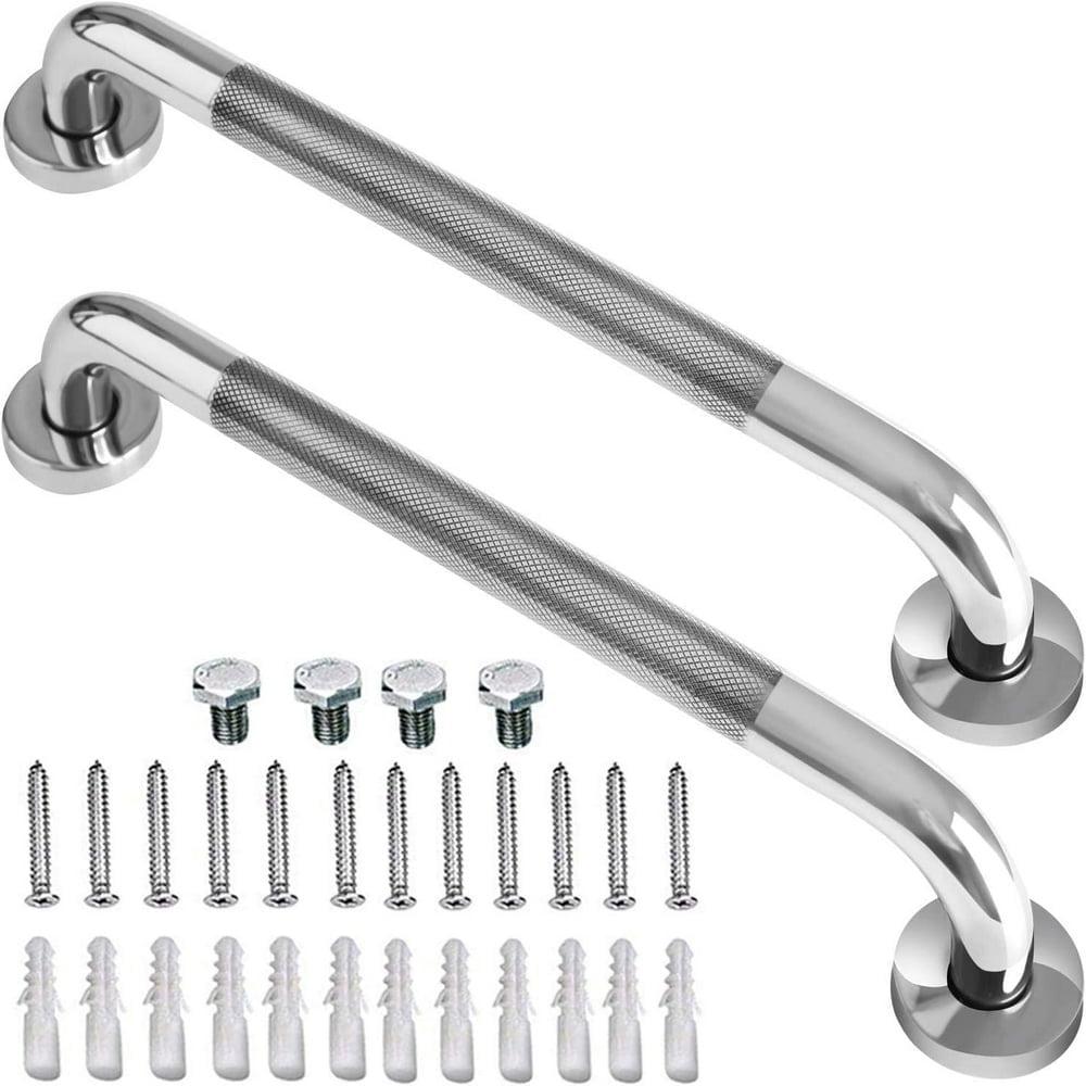 OUSITAID 2 Pack 12 Inch Anti Slip Shower Grab Bar Handle   Chrome Stainless Steel Bathroom Grab Bar  Knurled Bathroom Balance Bar Safety Hand Rail Support Handicap Elderly Injury Senior A