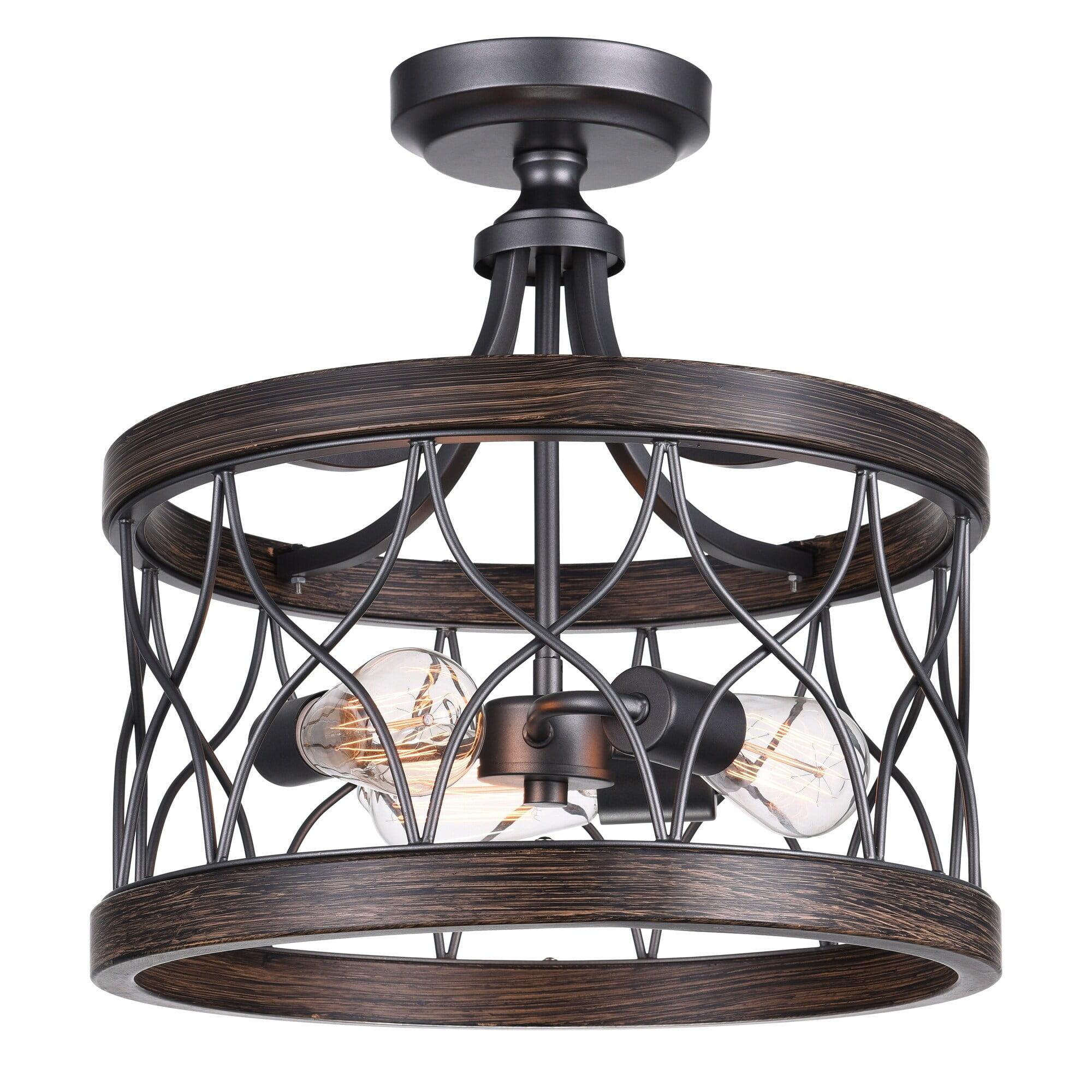 16" Gunmetal LED Drum Cage Semi-Flush Ceiling Light