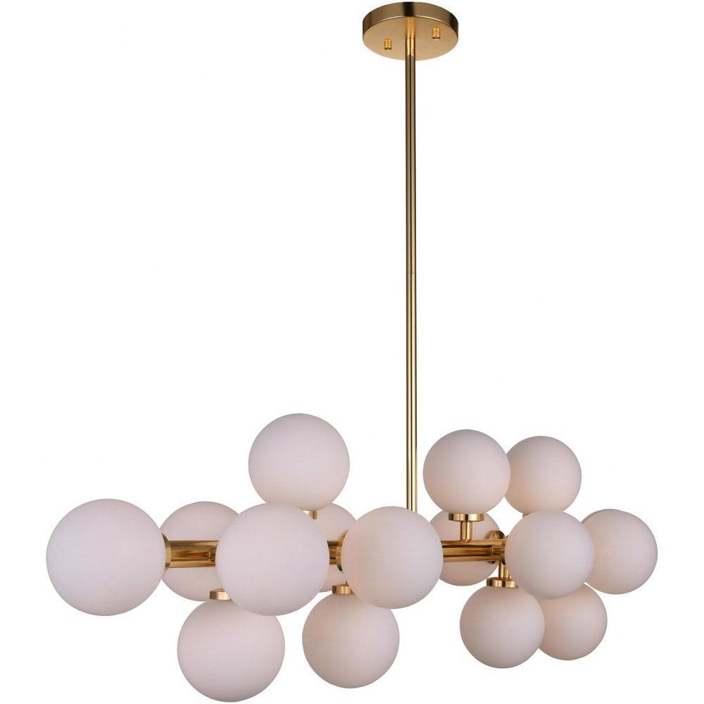 Arya Vintage Glam Satin Gold 36" Chandelier with Frosted Glass Globes