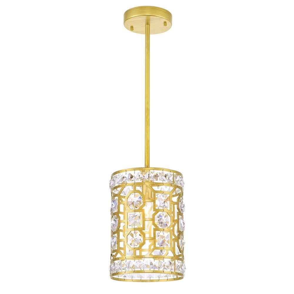 Art-Deco Glamour Crystal & Gold Pendant Light - 7x11"