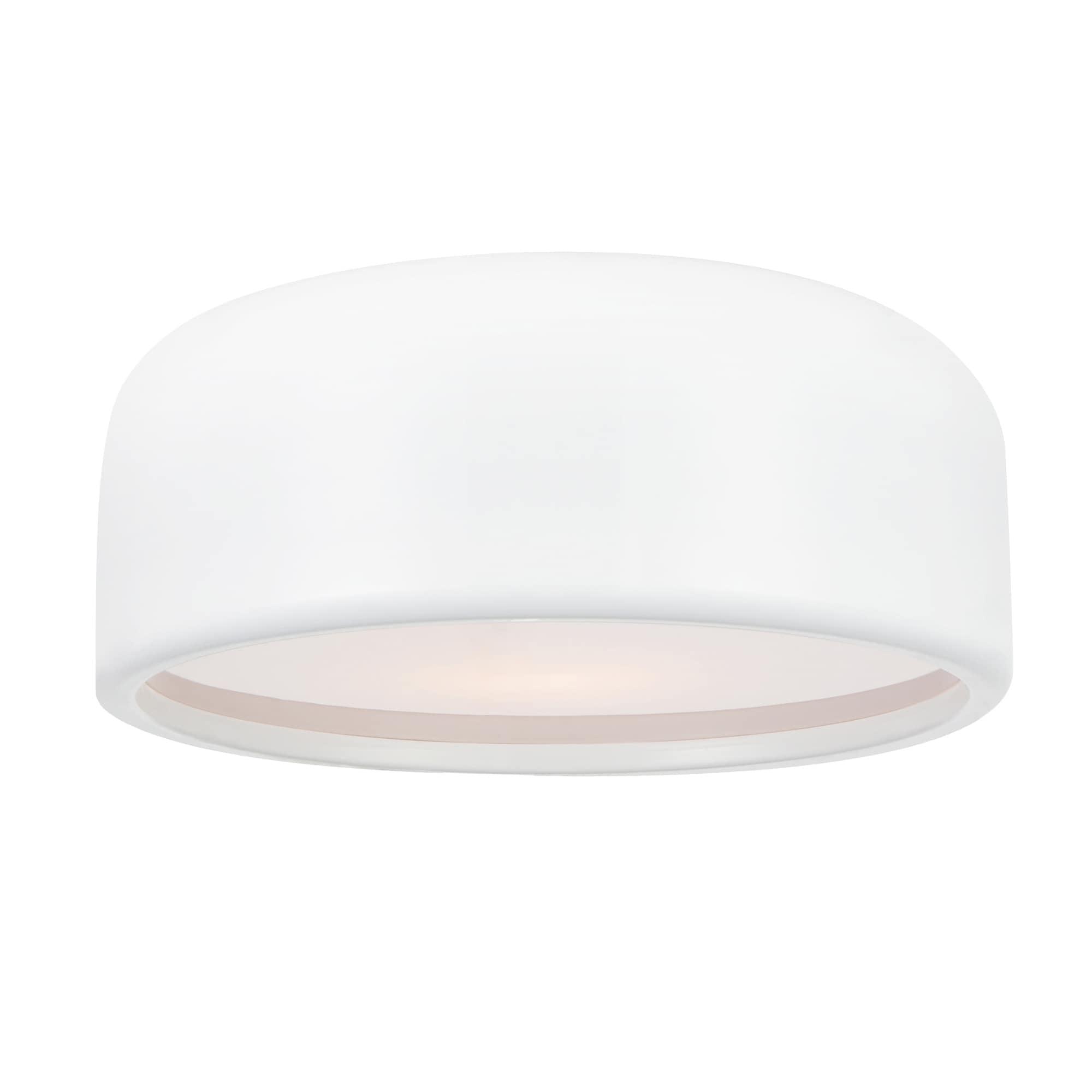 White Glass Drum Shade Flush Mount Ceiling Light