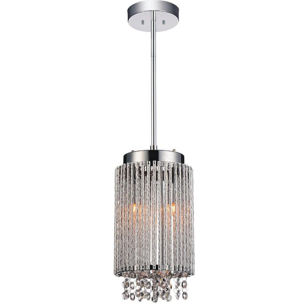 CWI Lighting Claire 2 Light Drum Shade Metal Mini Pendant in Chrome