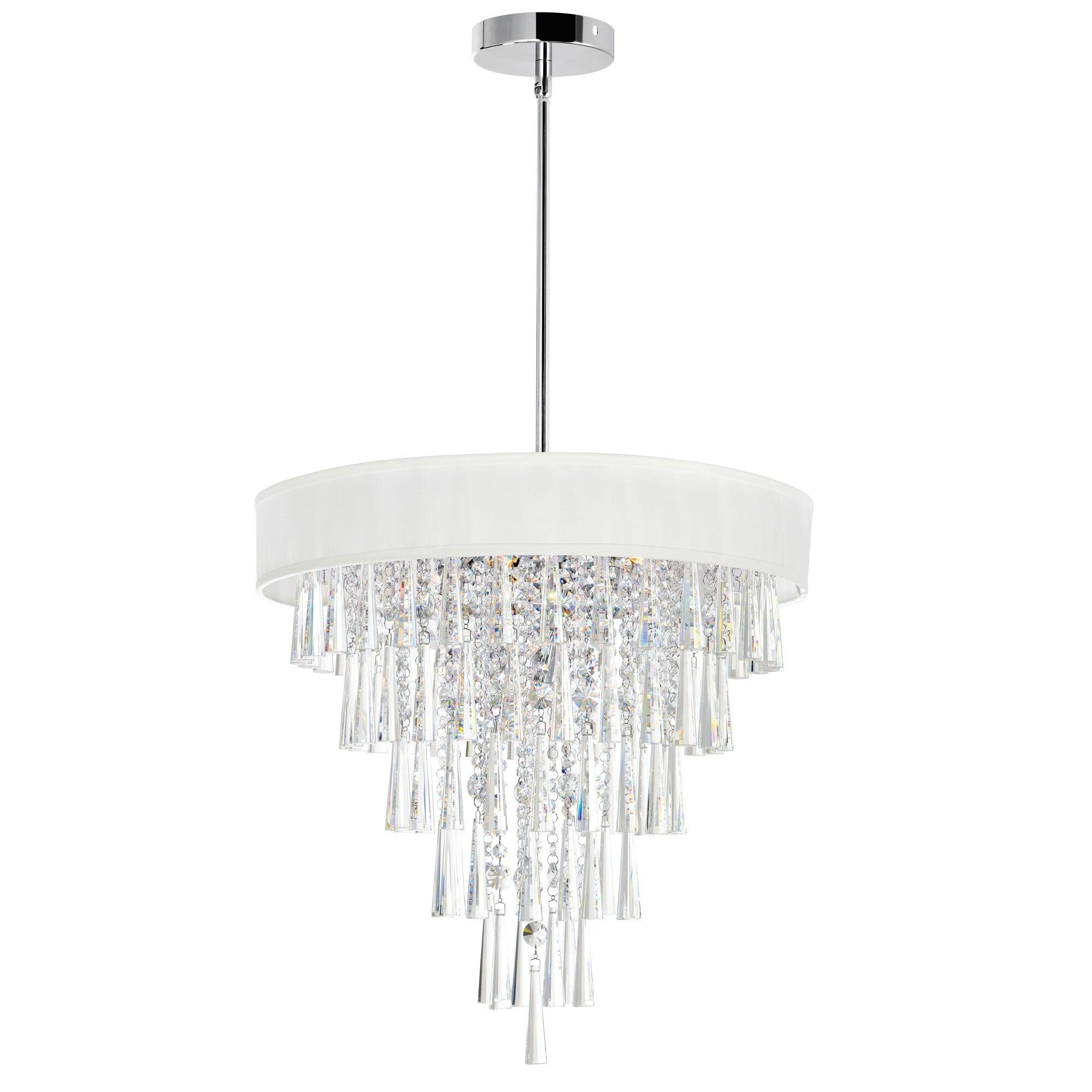 Chrome Mini Drum Shade Chandelier with Clear Glass Drops