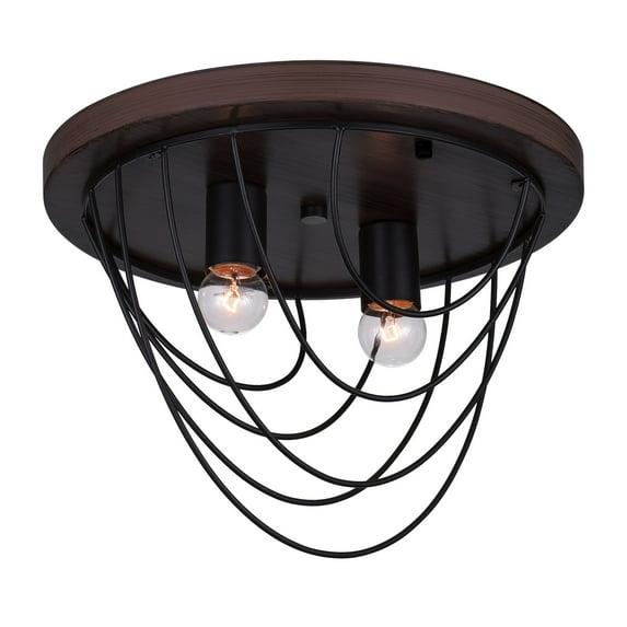 CWI Lighting Gala 2 Light Farmhouse Metal Flush Mount in Black