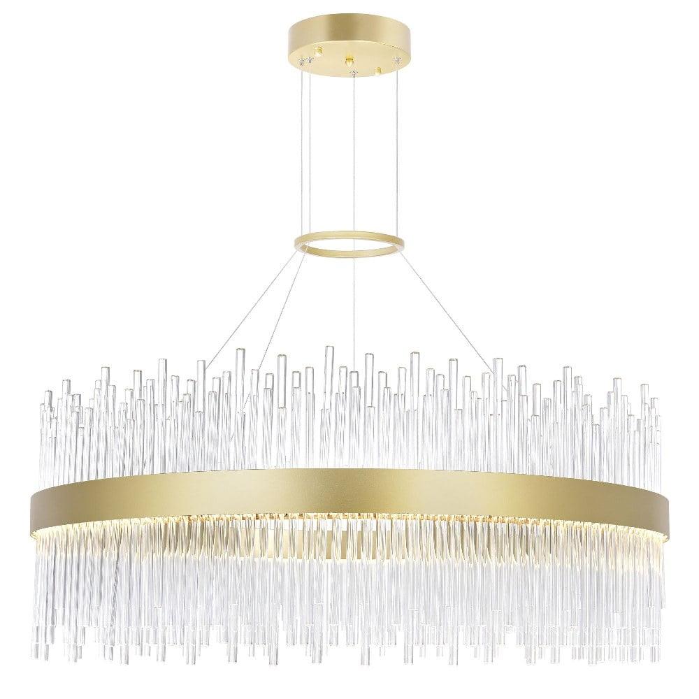 Genevieve 32-Inch Medallion Gold LED Chandelier with Crystal Rods