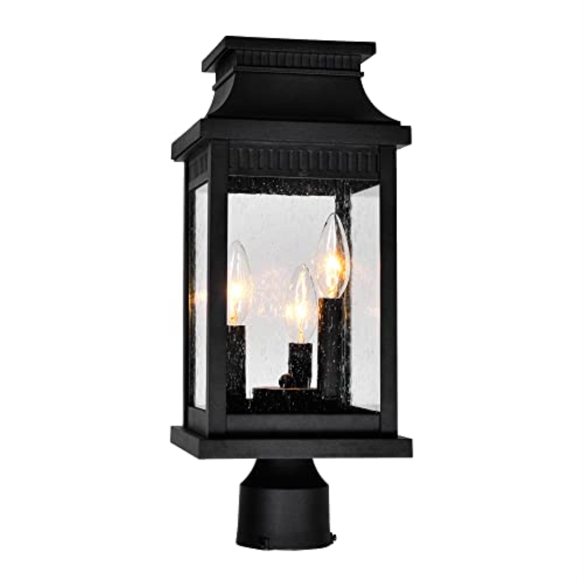 Milford 17.5" Black Metal and Seedy Glass Outdoor Lantern