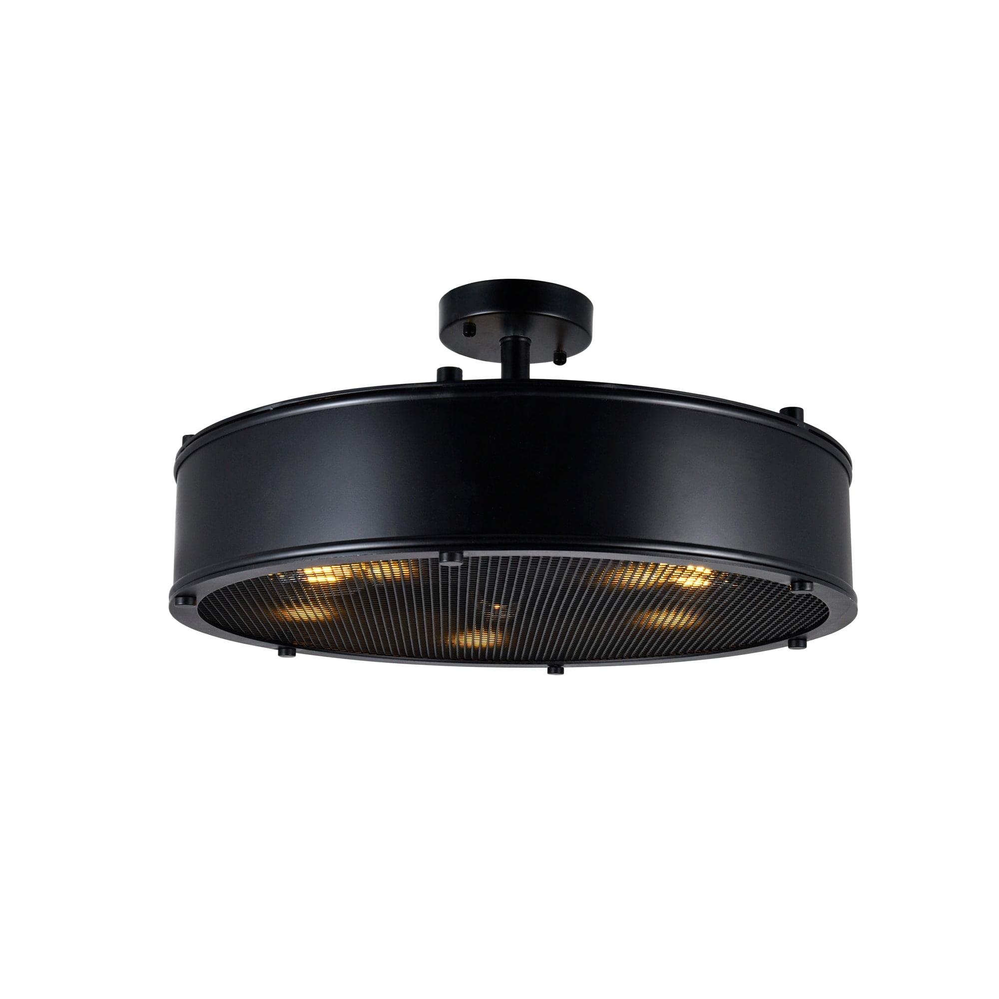 Contemporary Black Drum Flush Mount with Mesh Detail, 20 in