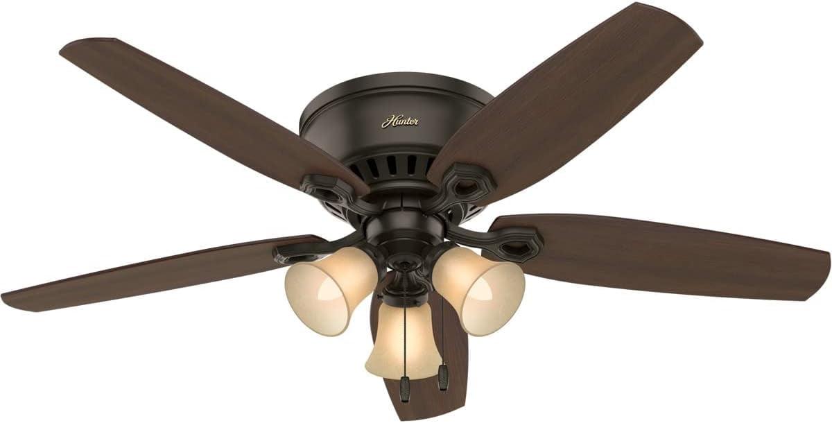 52" Builder Low Profile 5 - Blade Flush Mount Ceiling Fan with Pull Chain and Light Kit Included