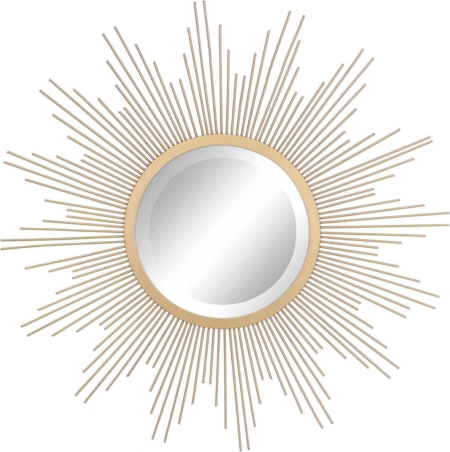 24" Round Wood and Gold Sunburst Wall Mirror