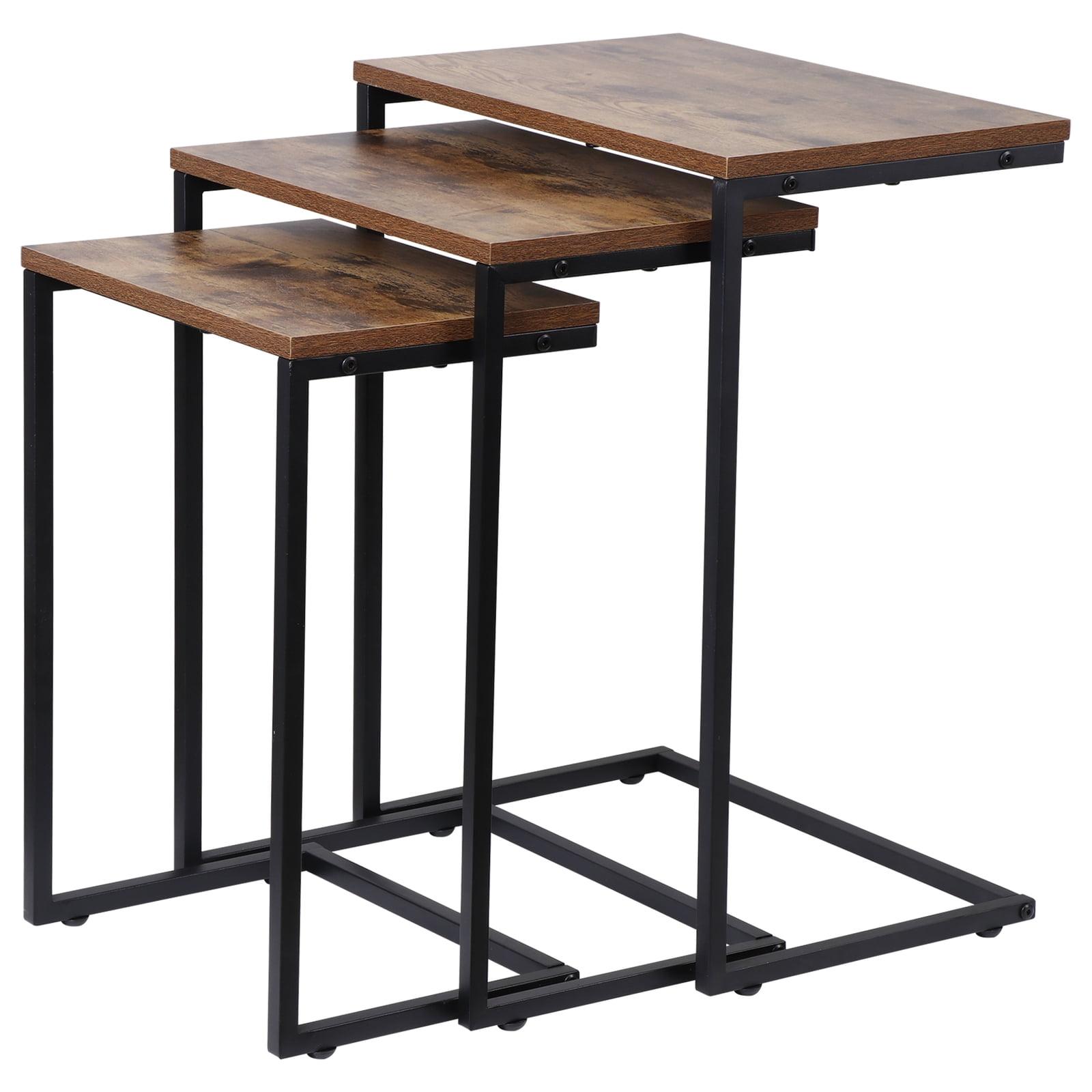 Acacia Nilotica Wood Nesting End Tables with Metal Base, Set of 3