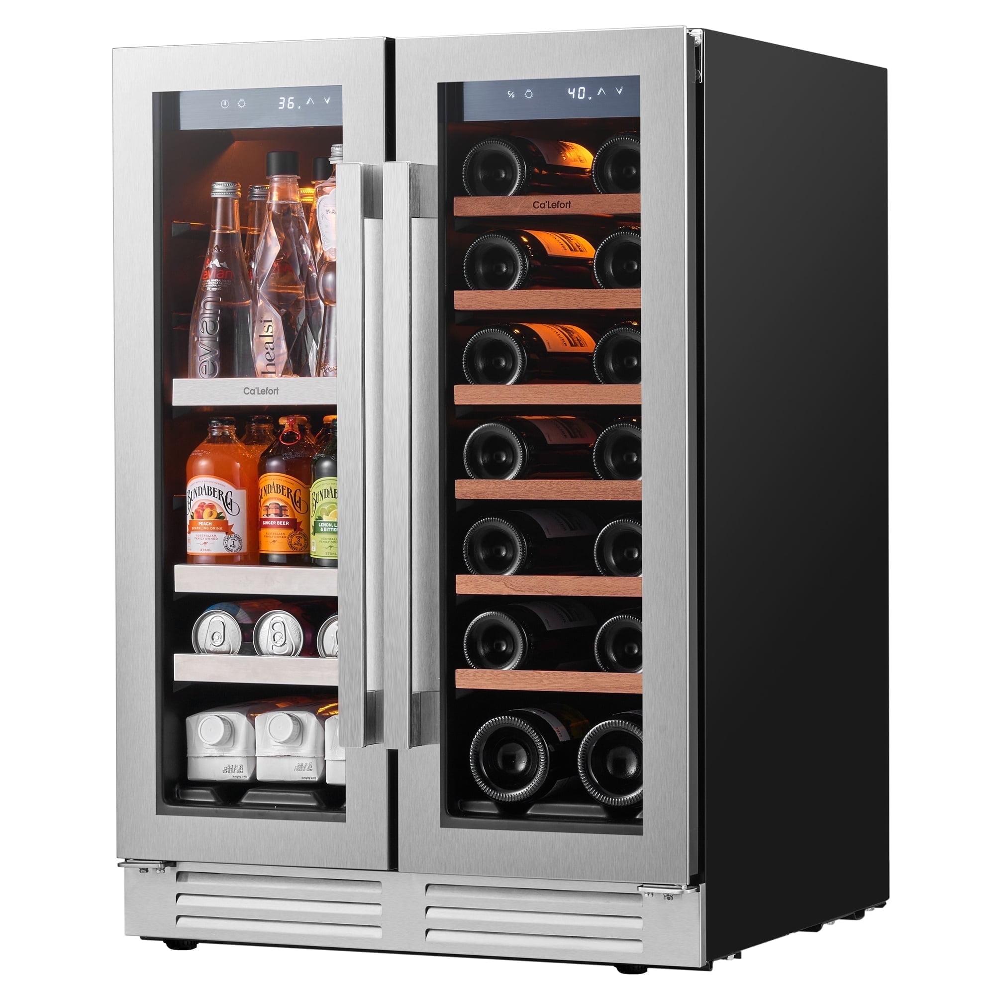 Ca'Lefort Wine and Beverage Refrigerator,60 Cans and 20 Bottles Dual Zone Wine Beer Fridge Cooler with Stainless Steel French Door,24 Inch