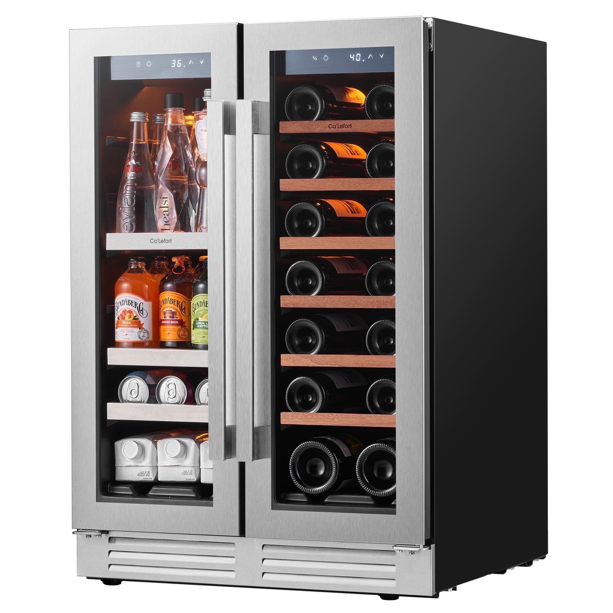 Ca'Lefort Wine and Beverage Refrigerator,60 Cans and 20 Bottles Dual Zone Wine Beer Fridge Cooler with Stainless Steel French Door,24 Inch