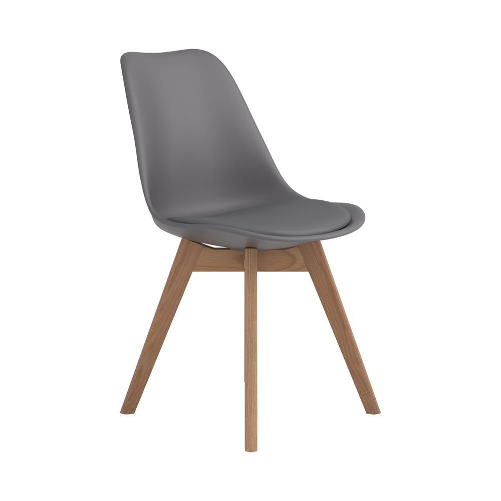 Transitional Gray Faux Leather Upholstered Side Chair with Oak Legs