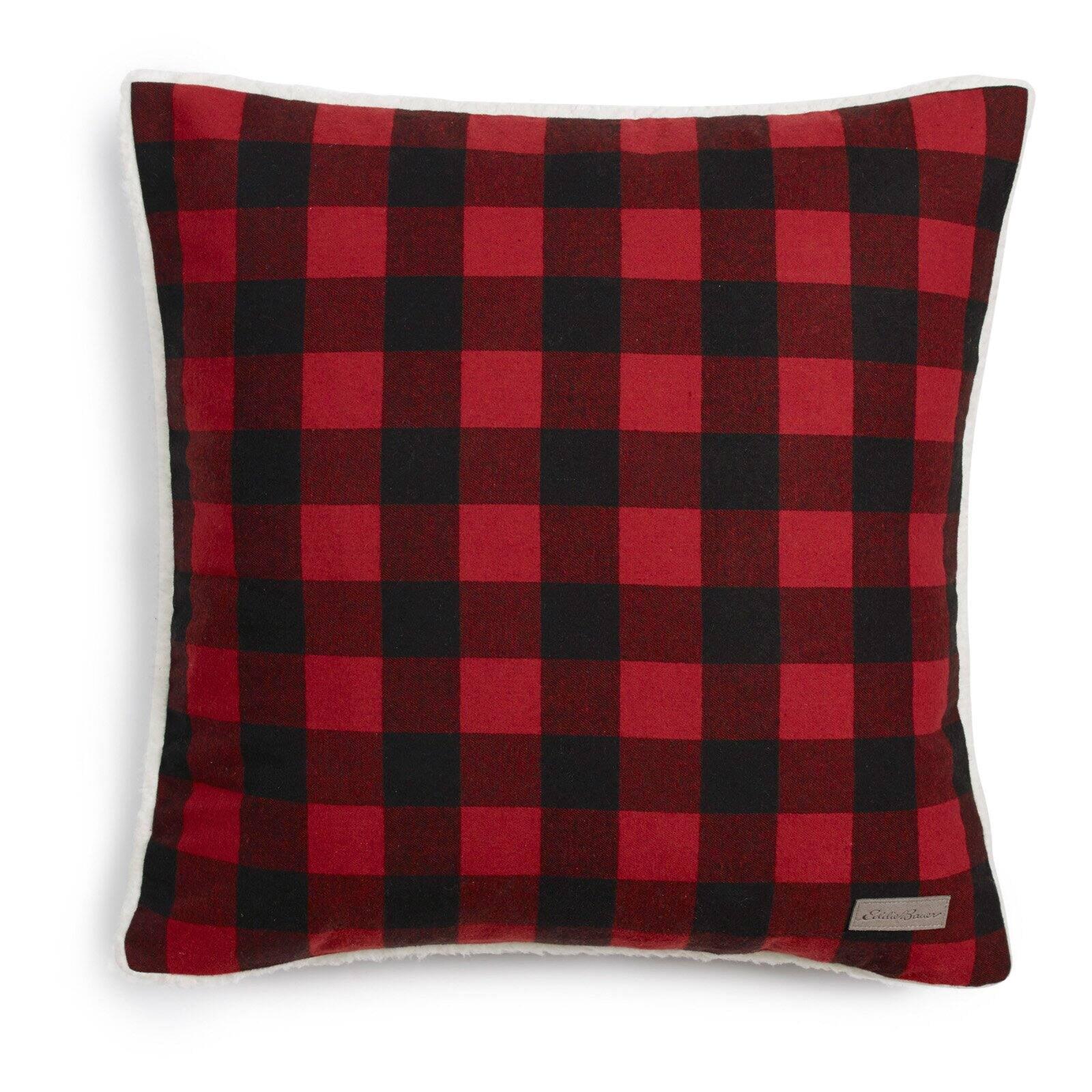 Rustic Cabin Plaid 18" Square Cotton Flannel Pillow with Sherpa Reverse